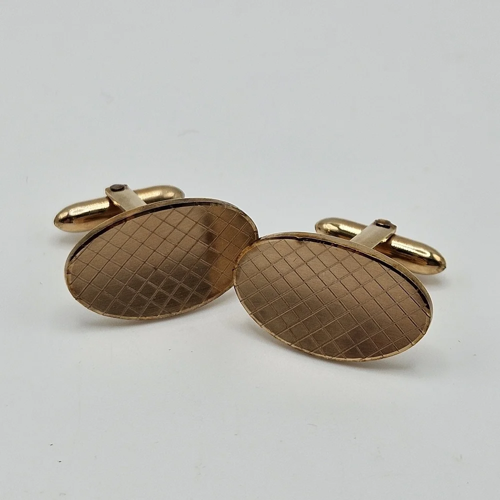 NEW VINTAGE Louis 12K Gold Filled Etched Men's Oval Cufflinks Cuff Links in Box